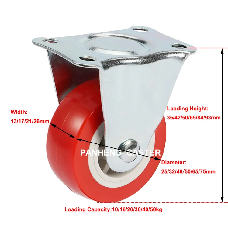 Good Quality Light Duty Flat Rigid Red PVC Caster Wheel