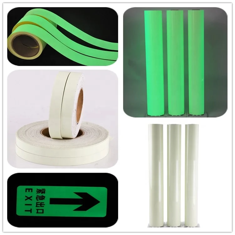 PVC PET PMMA 2-8 Hours Self Adhesive Glow In Dark reflective vinyl Tape Sticker Photoluminescent Vinyl Film