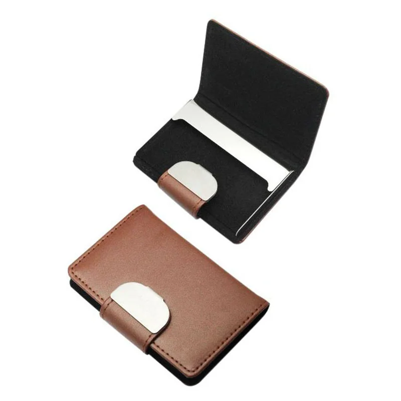 custom logo fashion business wallet phone magnetic rfid credit id pu leather metal name card holder