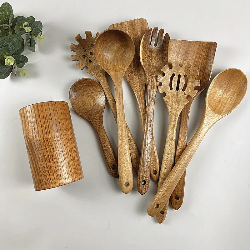 Kitchen Utensils Set  Wooden Cooking Utensil Set Non-stick Pan Kitchen Tool Wooden Cooking Spoons and Spatulas Wooden Spoons