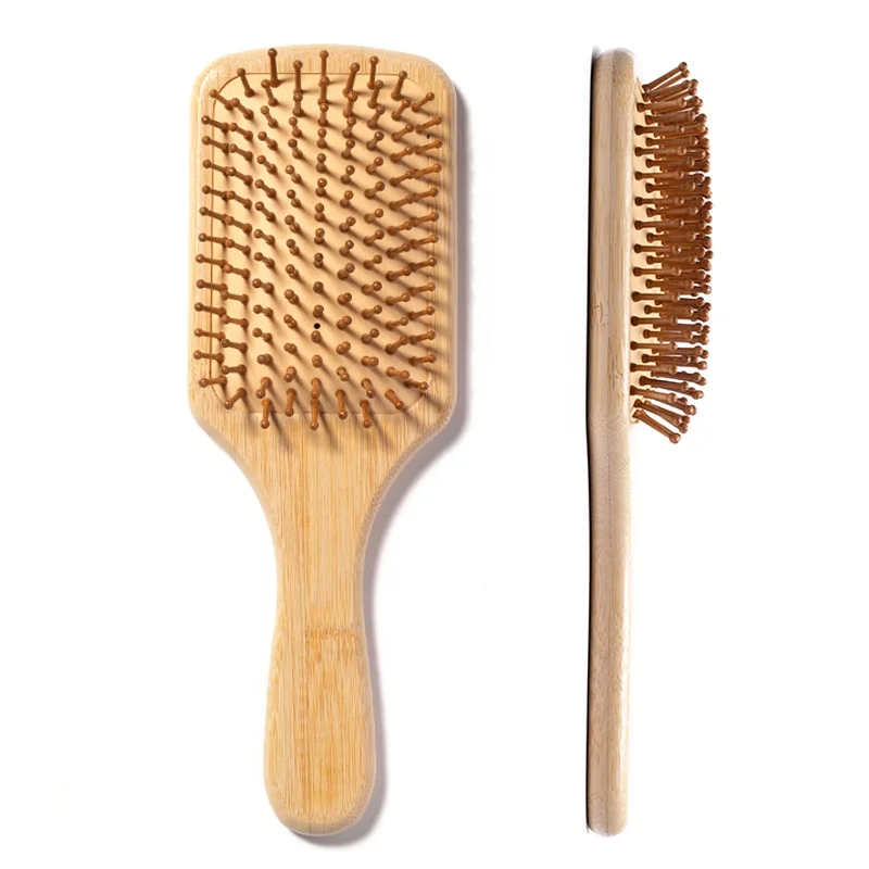 Biodegradable Natural Bamboo Wood Scalp Massage Air Cushion Paddle Hair Comb Detangling Hair Brush