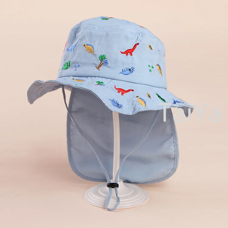 2023 весенне-летний новый Детский капюшон с вышитым динозавром для мальчиков и девочек От 2 до 6 лет детская шапочка-ведро для защиты шеи