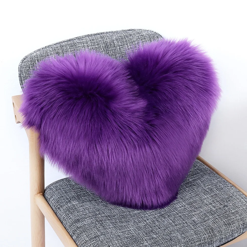 Heart Shaped Faux Wool Fur Decorative Pillows Case Fluffy Soft Plush Throw Pillow Covers Sofa Car Decor Shaggy Cushion Cover