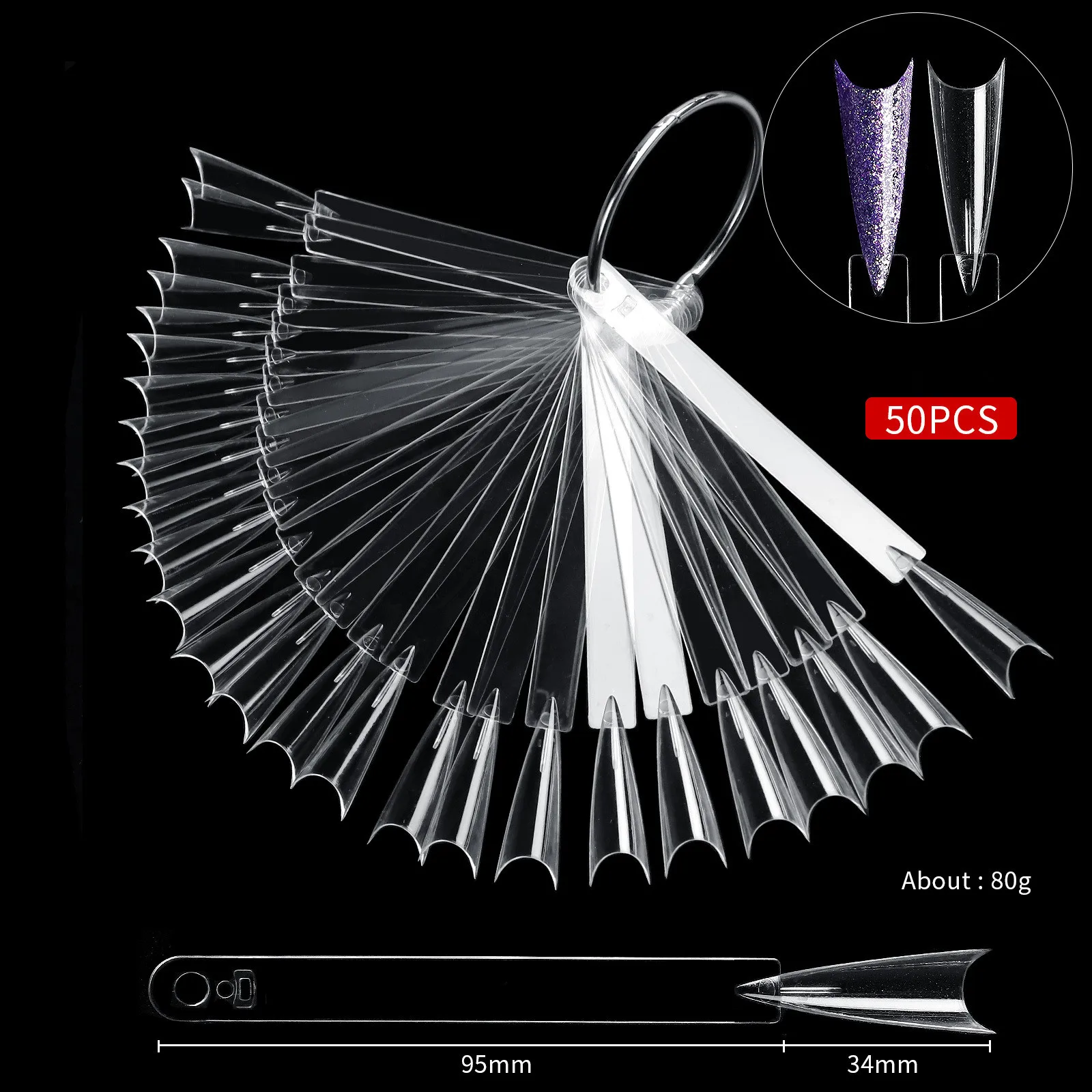 Hot Sale 50 pieces/bag Fan Display cards Various shapes of nail art nail polish color cards practice nail display Swatches