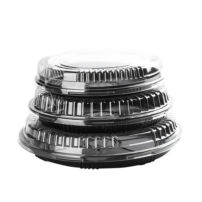 Customized Printed Catering Retail Foldable Compartment Disposable Box Delivery Plastic Round Fast Food Sushi Tray Packaging
