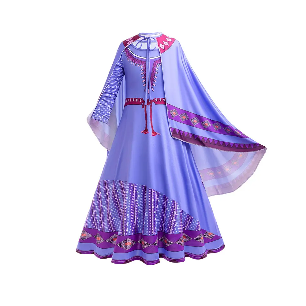 New Movie Girls Princess Dress Purple Asha Costume Birthday Party Halloween Carnival Cosplay Wish Asha Costume