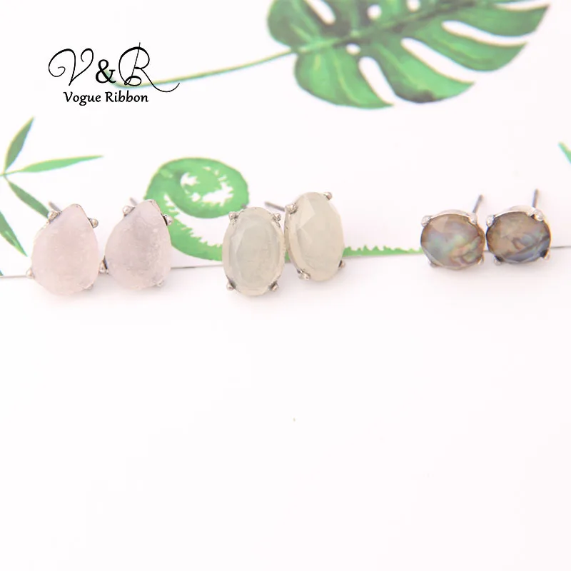 V&R Jewelry xupe 3 Pairsset Gioielli Faux Sea Shell Gemstone Drusy Effected Assorted Cute Basic Earring Set
