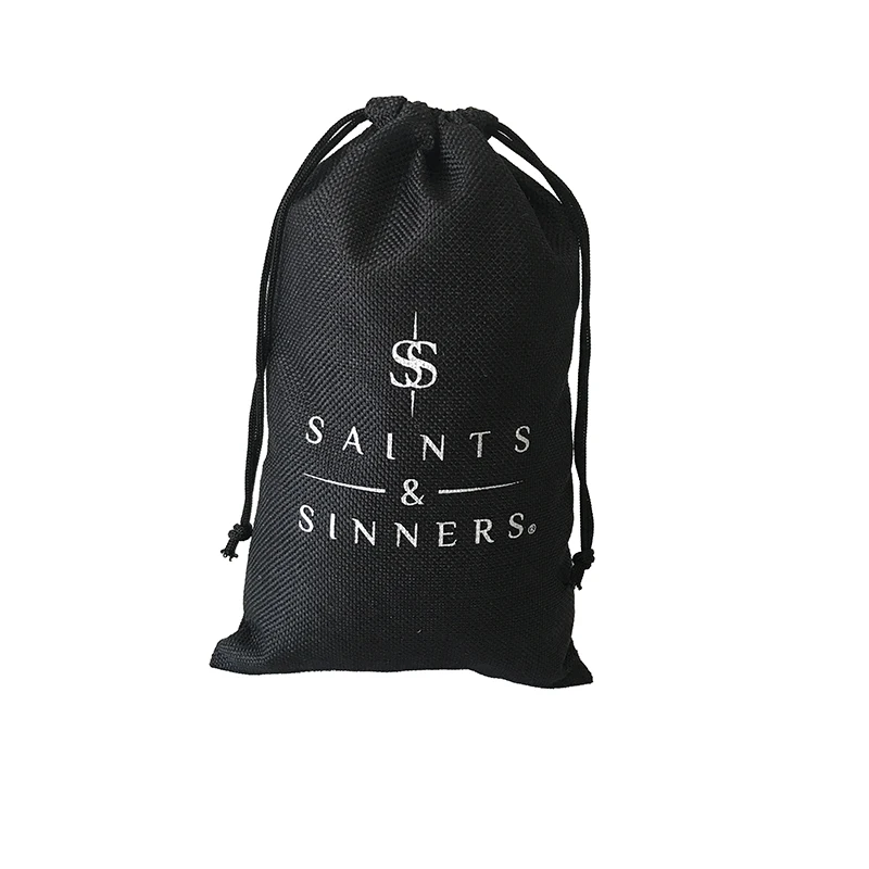 
Customized Logo Black Jute burlap Gift Pouches hemp drawstring Candle Bags 