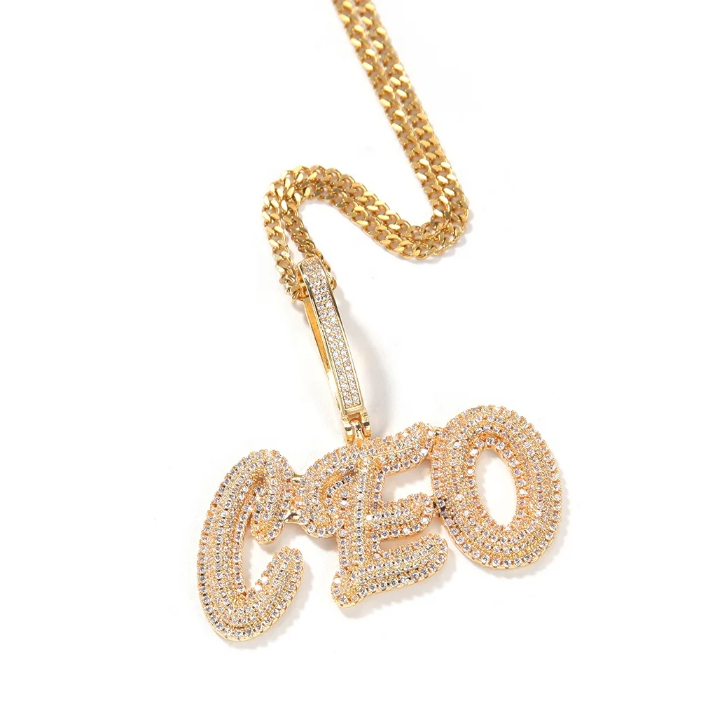Wholesale Fashion Custom Signature Initial Brass Pendant Chain with Zircon