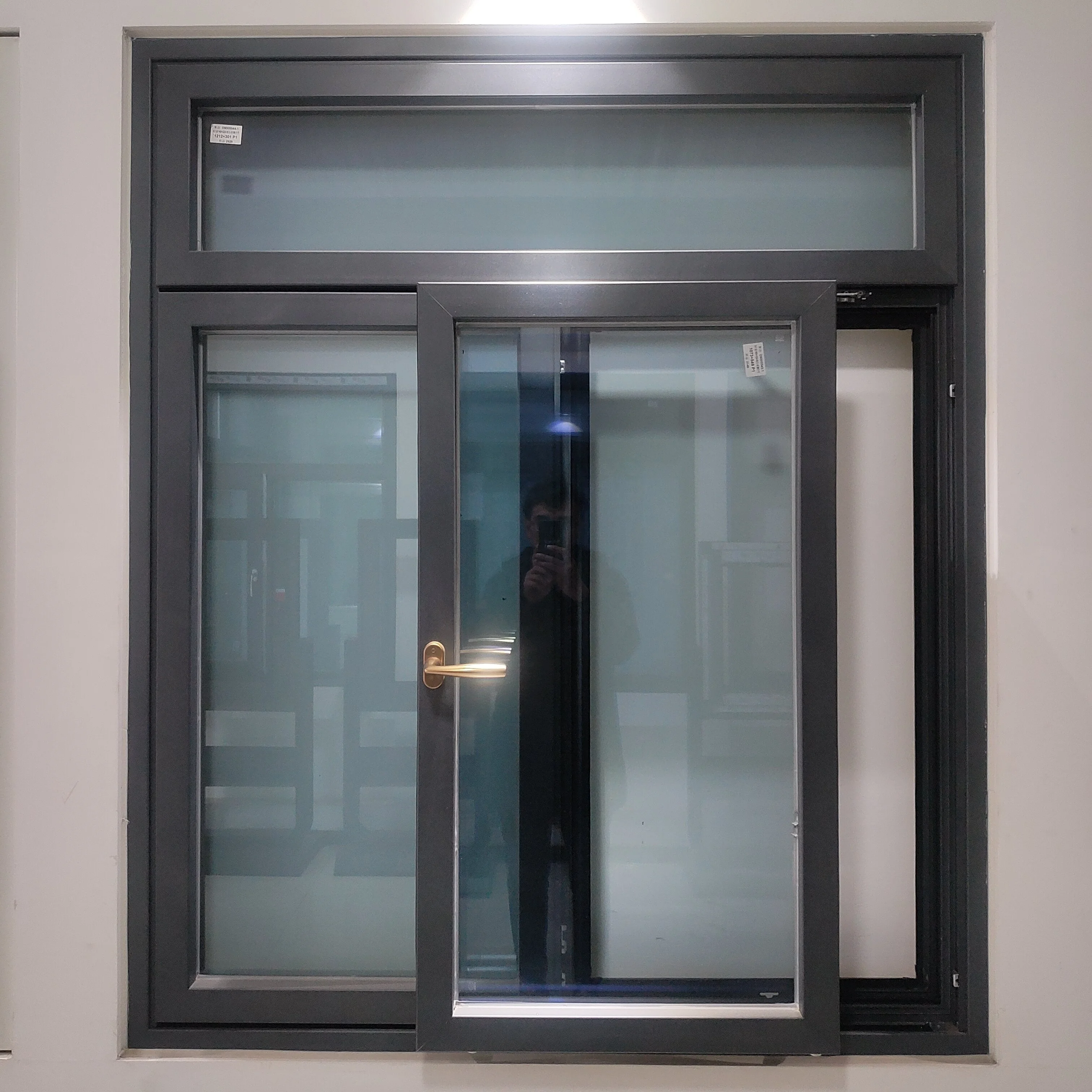 Double glazed simple latest design champagne color 3 tracks exterior aluminium balcony sliding window