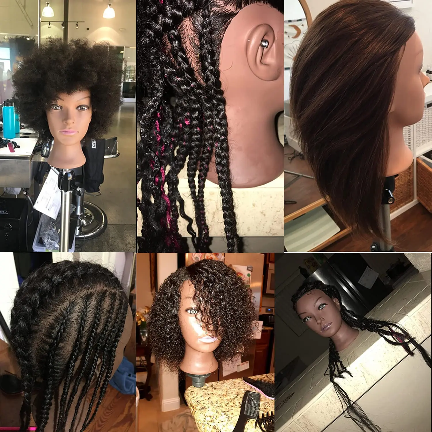 Hair Mannequin Cosmetology Doll Head Tight Curls Hair-styling Practice Head Hairdress Manikin Training Head