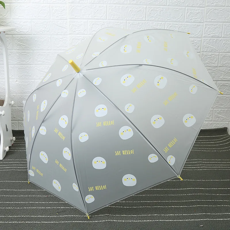 Kids Windproof Clear White Rainy Umbrella Fruit Animal Print Stick Shaft Long Straight Children Transparent Umbrellas