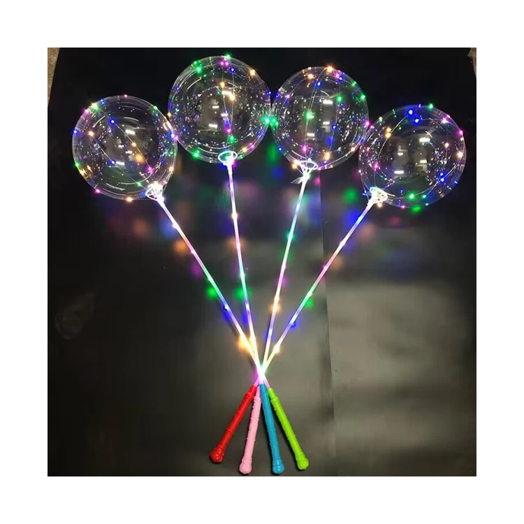 2023 new Led balloon light custom round clear bubble Led bobo balloons with Stick for Christmas