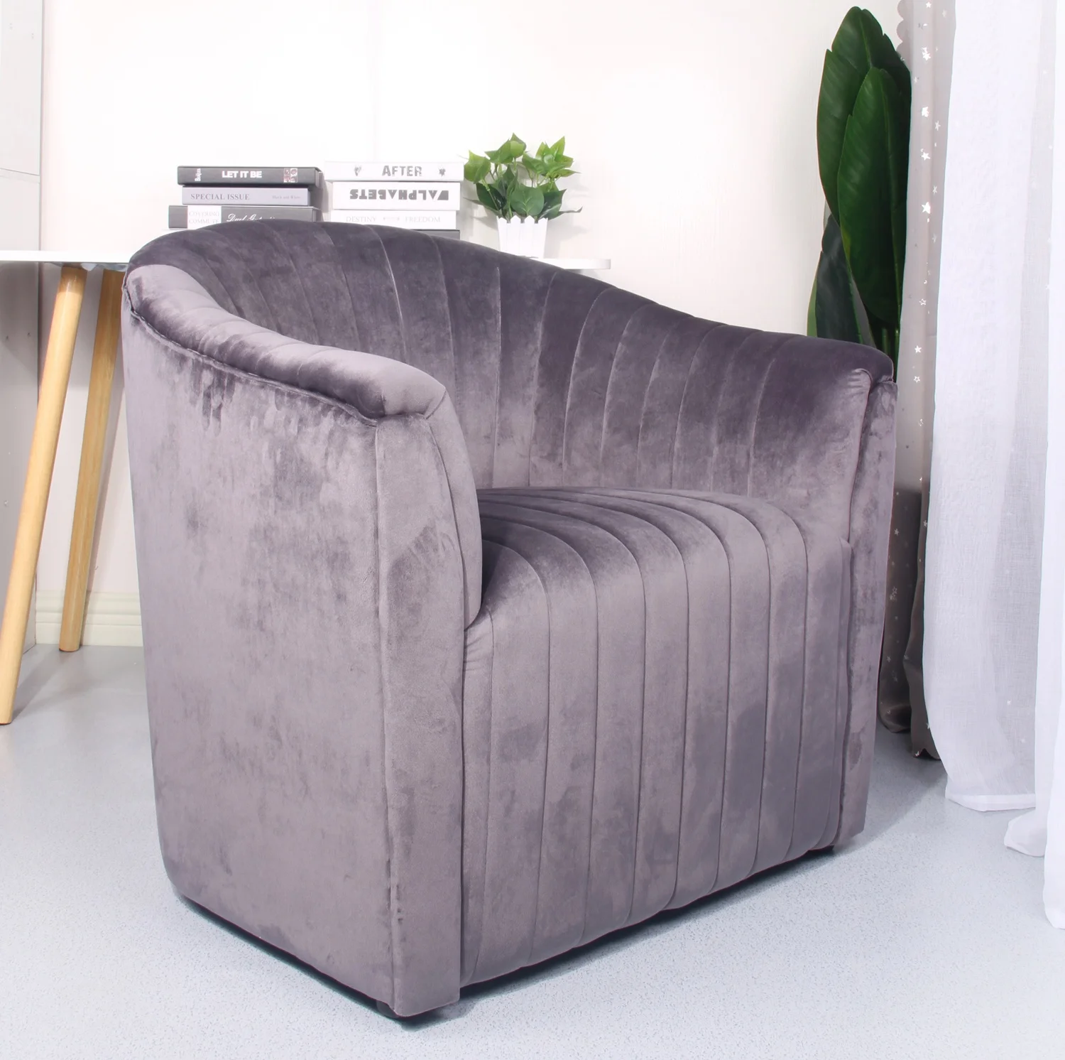 
HCYZ серый стул с акцентом, деревянная рамка, классический стиль, роскошный диван для гостиной, бархатная мебель, кофейный Одноместный 