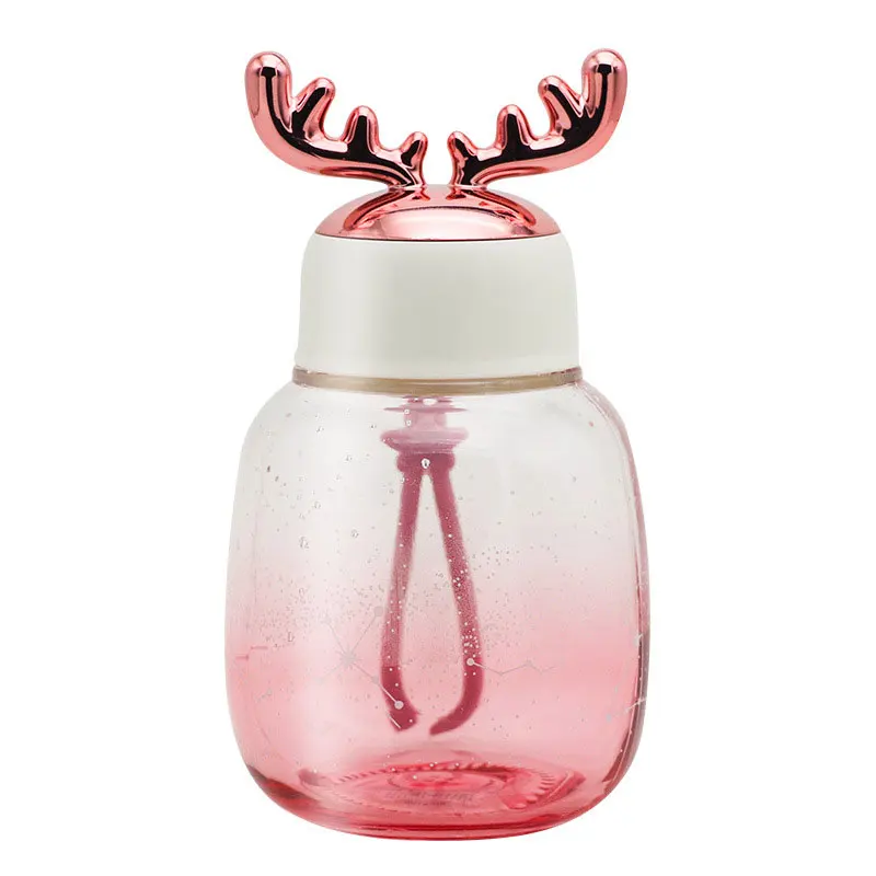 Thickened glass gradient color star portable rope cute glass bottle with antler shaped lid