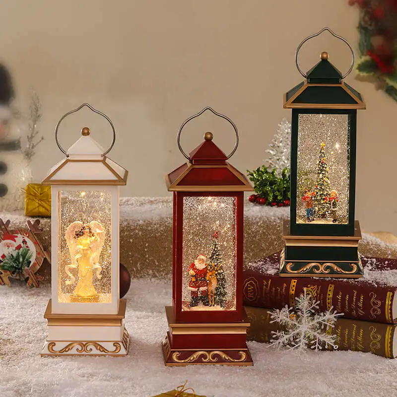 Classical Christmas Lantern Light Music Box Water Snow Globe Lamp For Christmas Decoration