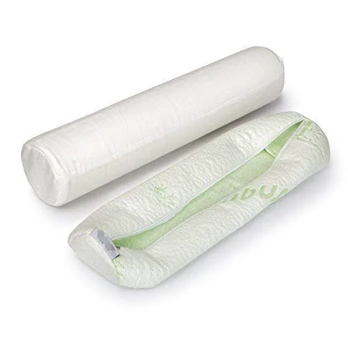 Cervical Neck Roll Pillow Cylinder Round Cushion Bolster Support for Sleeping Memory Foam and Bamboo Cover Alleviates Pain