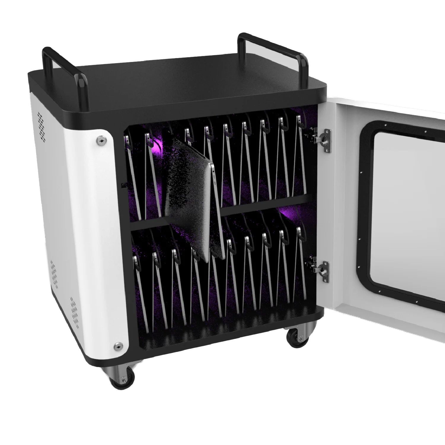 Y2 Power AIM 20 Bay AC UV-C дезинфицирующая и зарядная тележка для ноутбуков и ноутбуков 2021 Коммерческая зарядная станция для обучения