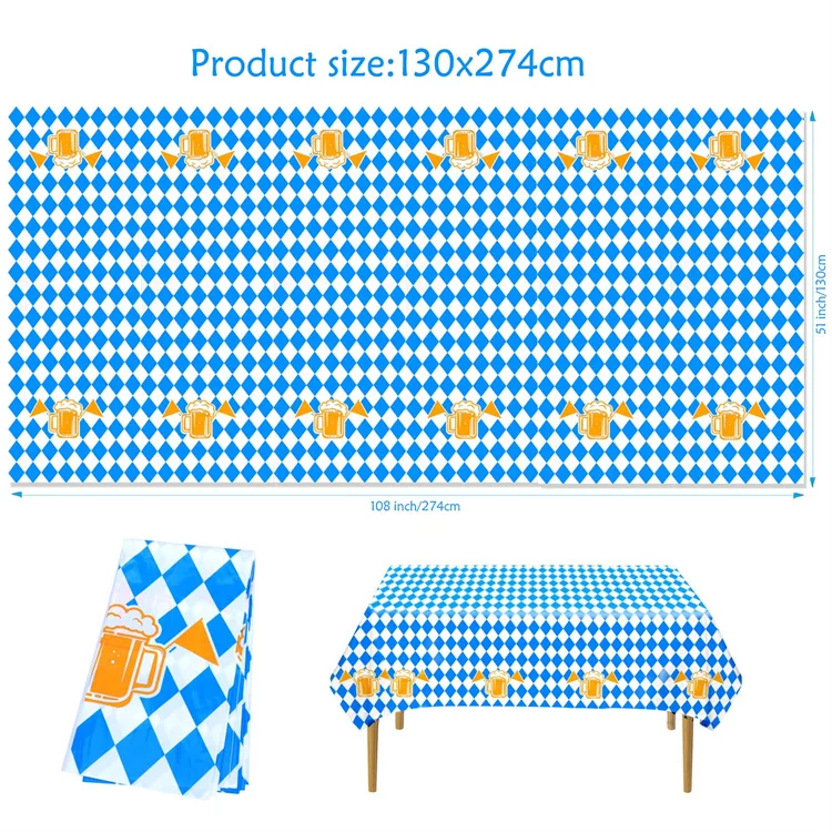 Plastic Happy Oktoberfest Bavarian Flag Table Cover Party Tablecloth Beer Festival Table Cloth for Indoor Outdoor Decoration