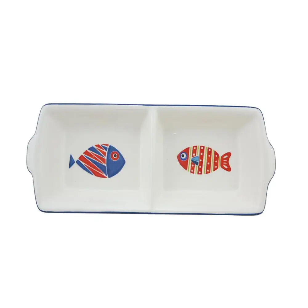 Divided Serving Dish for seasons with fish design by decal