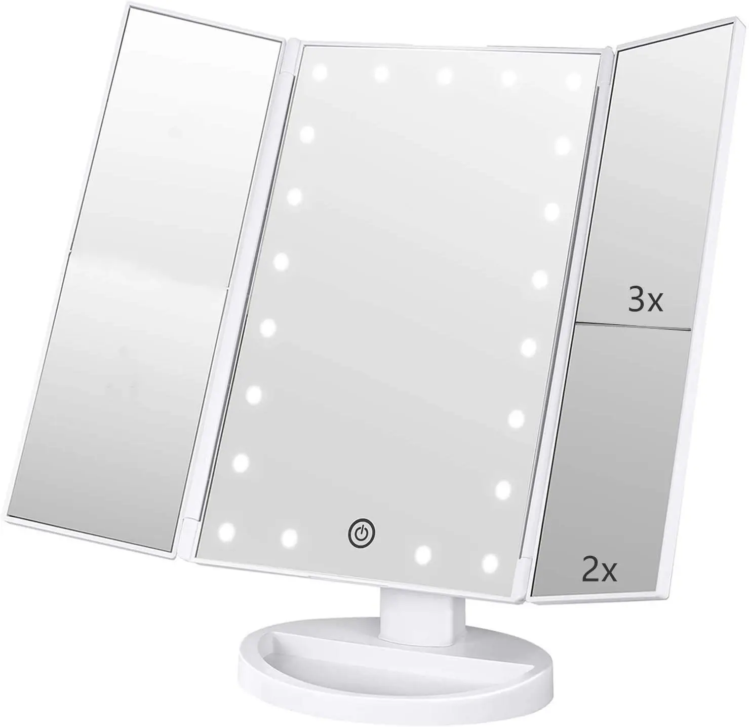 Women Gift Vanity Mirror with Lights Adjustable Brightness Mirrors 1X/2X/3X MagnificationTouch Screen Trifold Makeup Mirror