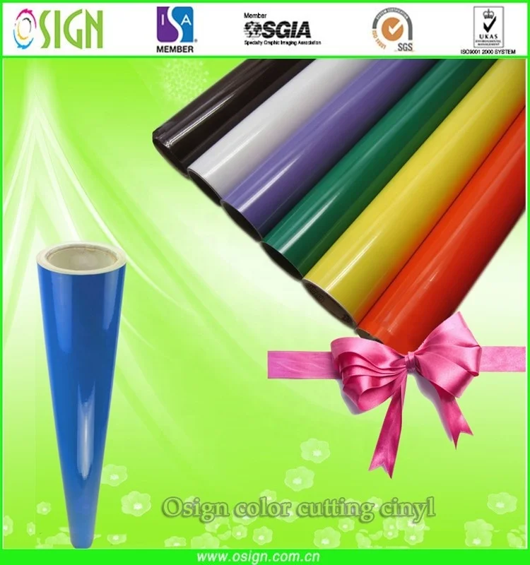 PVC self adhesive vinyl for cutting plotter with colors super glossy gold,green, blue, red,etc.