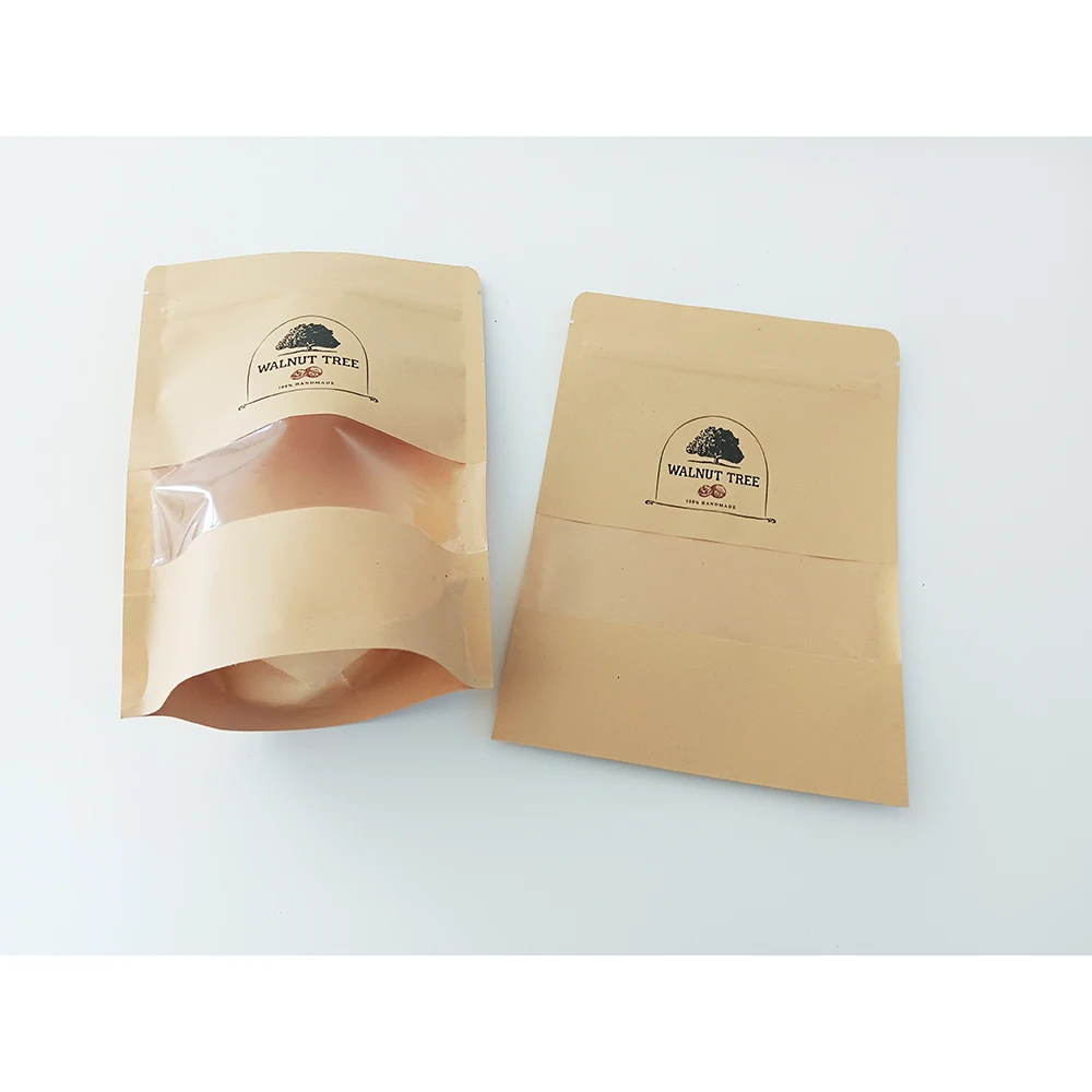 OEM Zip Lock Kraft Paper Bag Food Security Packaging Ziplock Bags With Window and with printed