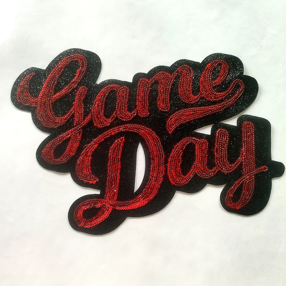 game day patch Custom wholesale gameday large Chenille glitter sequin Embroidery iron on glitter sequin Patches For Clothes