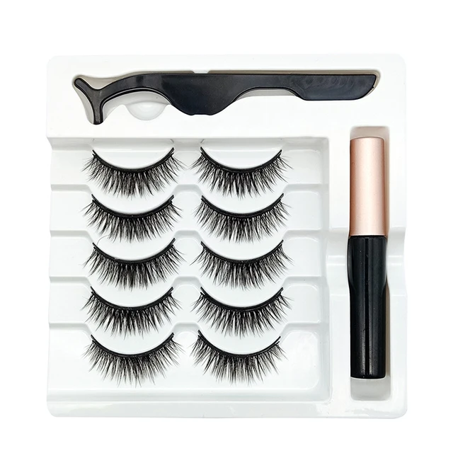 Wholesale Magnetic Eyelashes with Eyeliner 5 Pairs Reusable Fake Eyelashes Magnetic Eyeliner