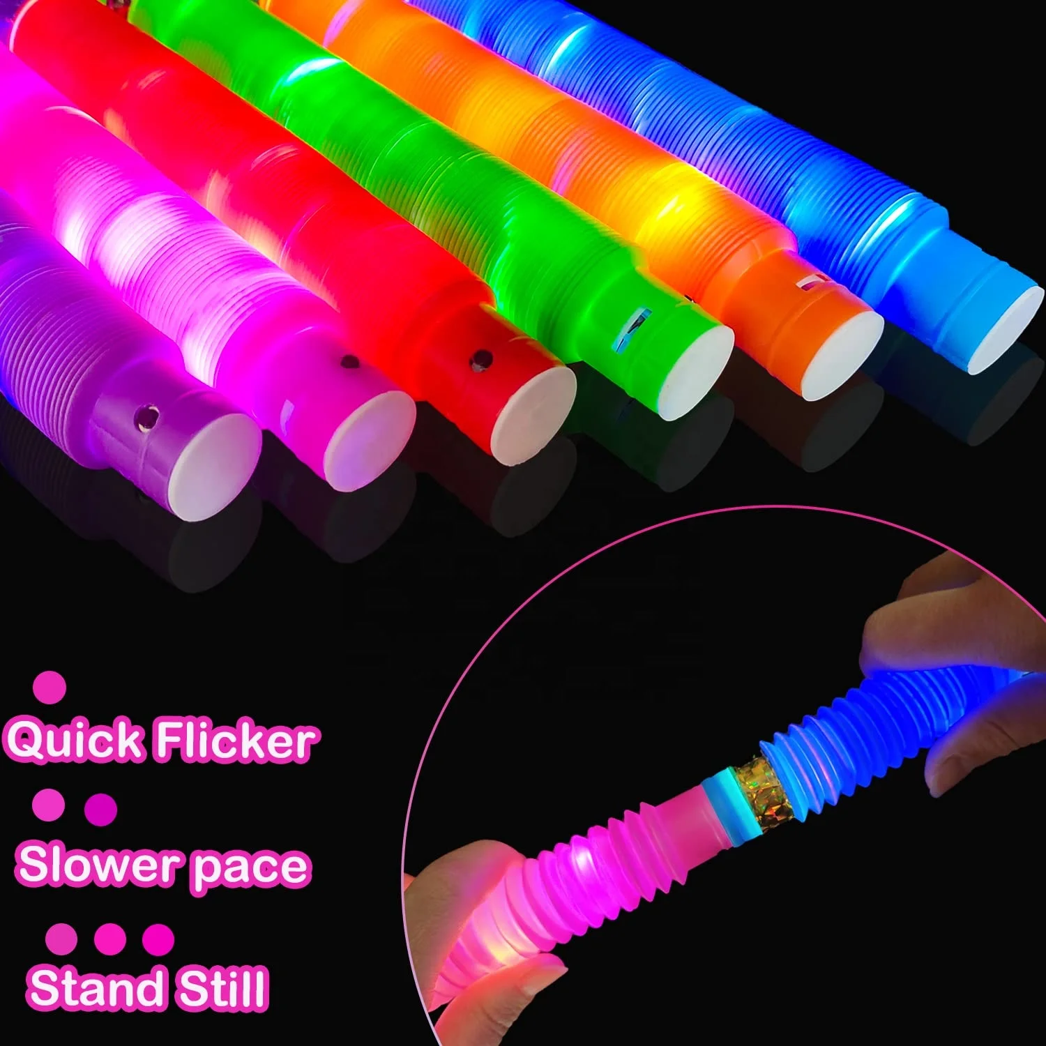 2024 New Electronic Gadgets 29cm Rainbow Party Holiday Supplies Led Lights Up Pop Tubes Pop Bracelet Fidget Toy