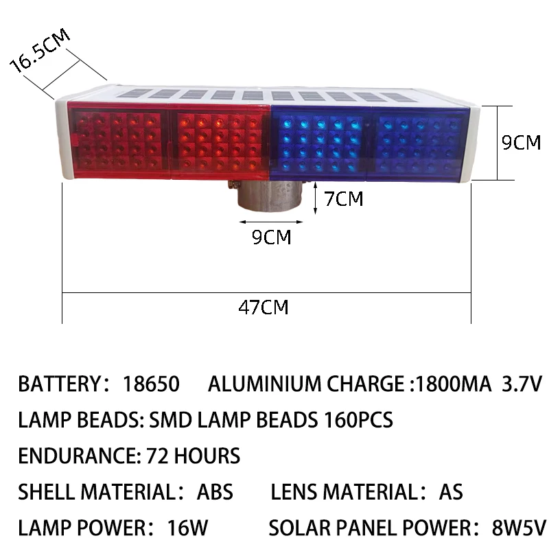 Solar Powered LED Strobe Lights Red Blue Road Construction Flashing Traffic Warning LED Lights