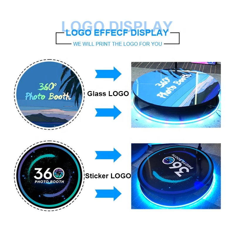 KINGMAGIC  free custom LOGO fully automatic 360 video photo booth 360 degree photo booth machine with ring light