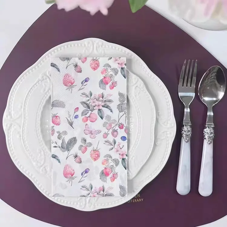 33*40 Watercolor printed strawberry napkins Colored paper towels dining room decoration paper placemat