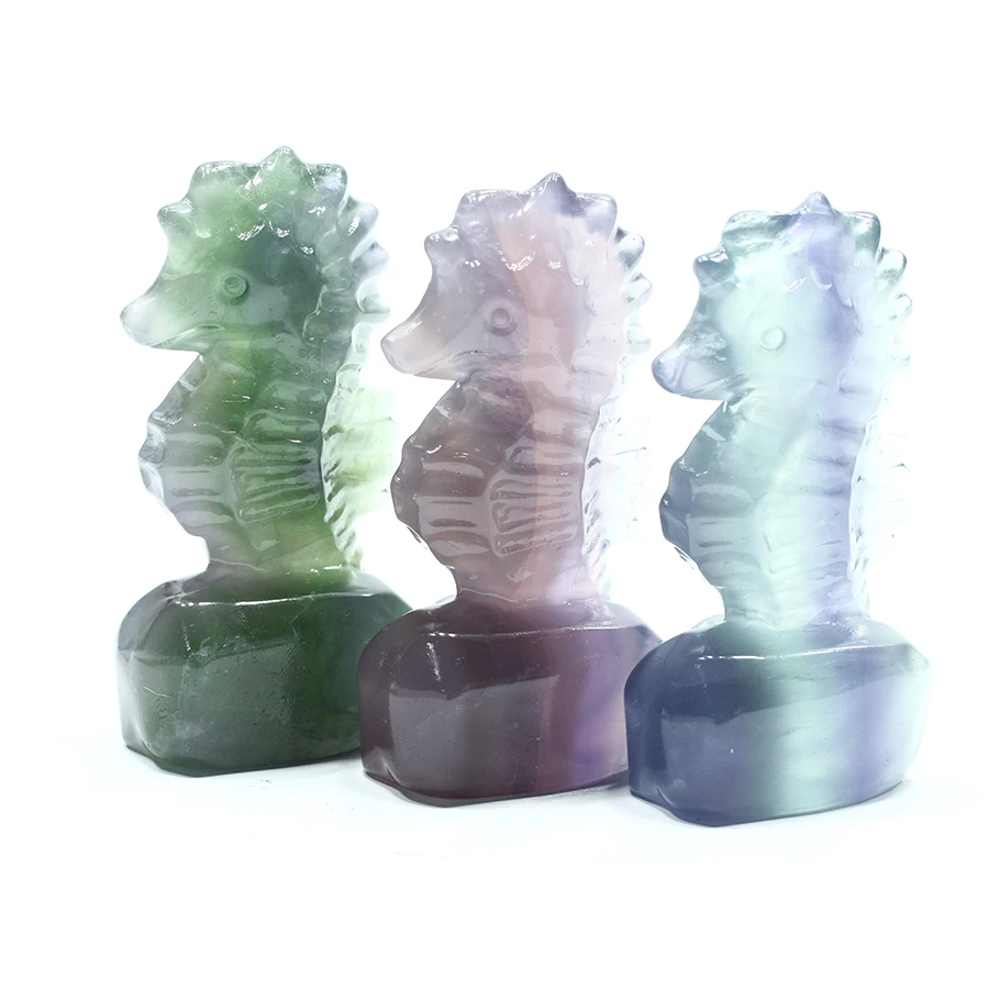 Wholesale Handmade Natural Colorful Fluorite Crystal hippocampus animals For Decoration