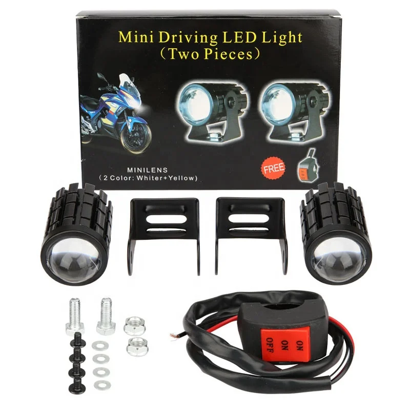 Universal   Motorcycle Dual Color High Low Beam  Mini Driving Fog Light LED Motorcycle headlight for Off road ATV SUV Motorbike
