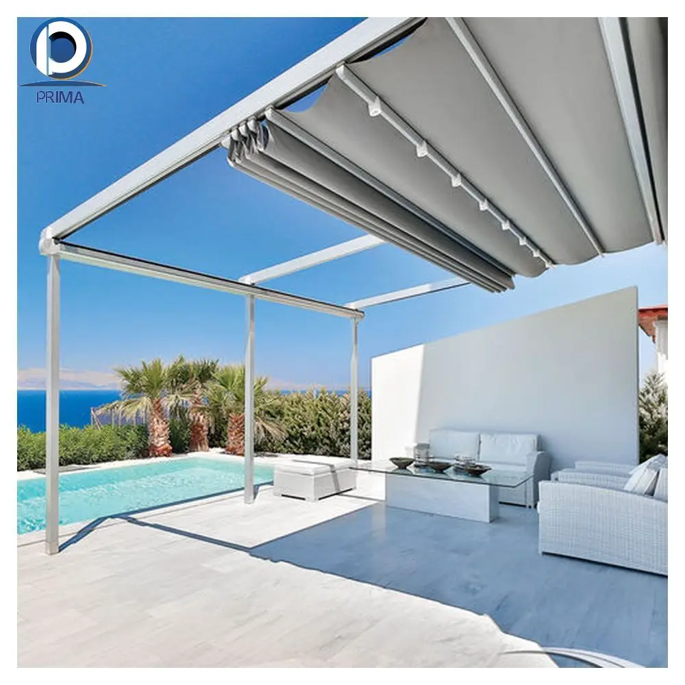 Prima Factory Price Silent Folding System Aluminum PVC Pergola Automatic Awning Retractable Roof