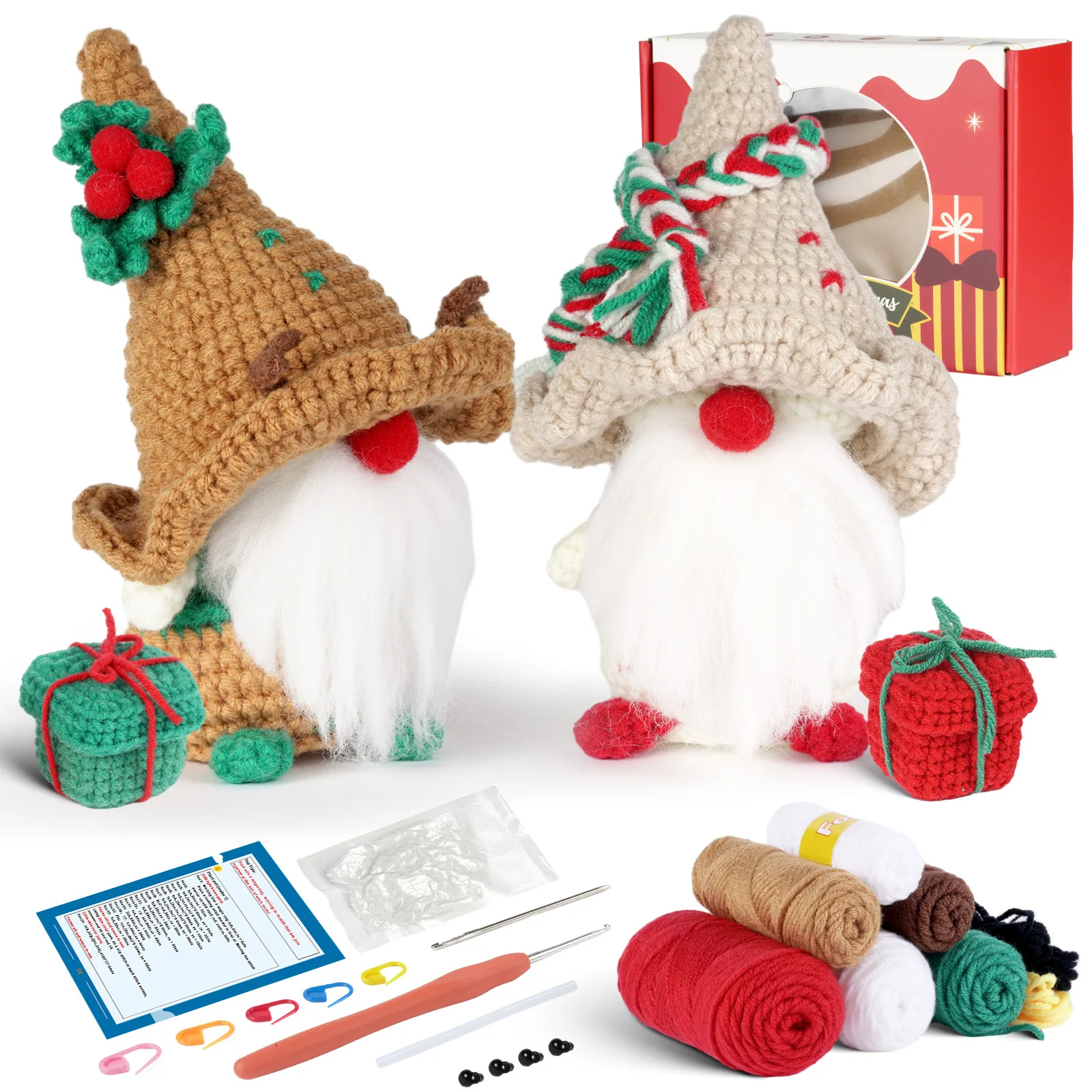 Christmas Gnome and Gift Boxs Crochet Kit for Adult Beginners with Step-by-Step Video Tutorials