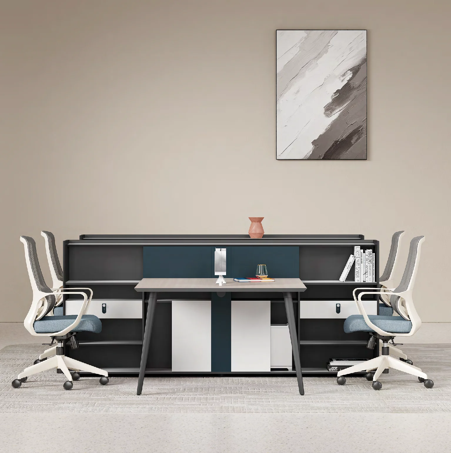 Modern 2-Person Modular Computer Desk Extendable Office Table Organizer Workstation Set with Hardware Villa Furniture