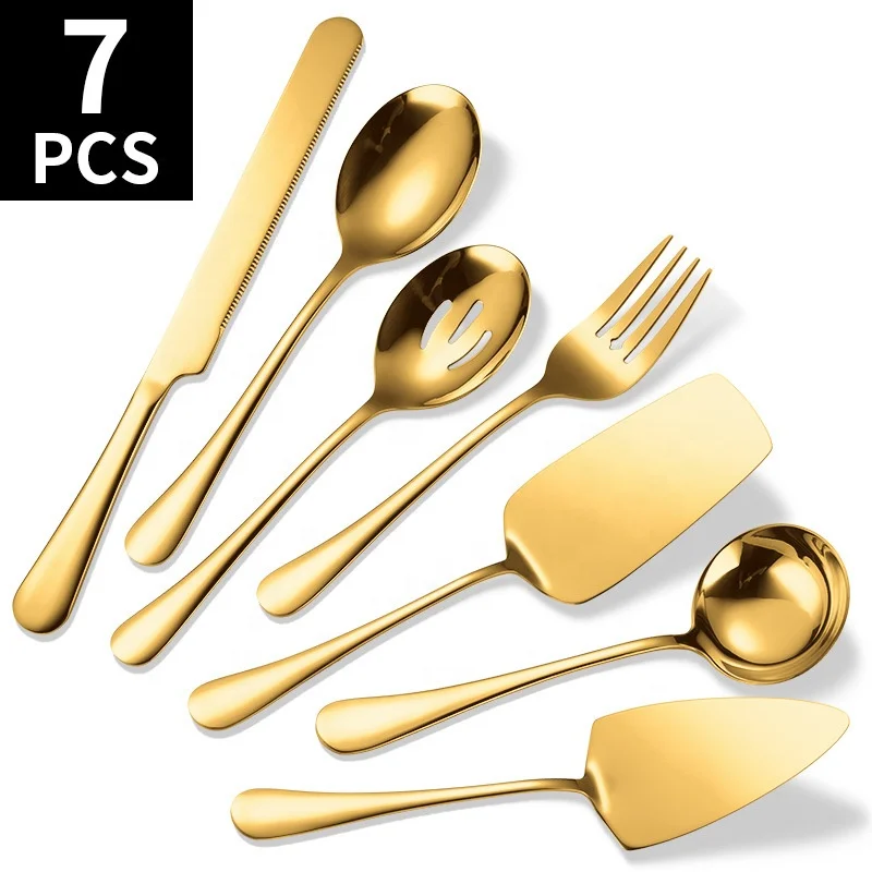 Wholesale Cake Knife Pizza Shovel Cutlery Buffet Spoons Fork Metal Salad Stainless Steel Serving Spoons