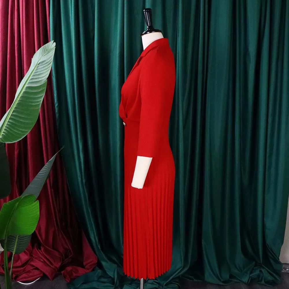 Autumn Elegant Suit Women Formal Work Career Dresses 2022 Pleated Dress Ladies Office Dresses