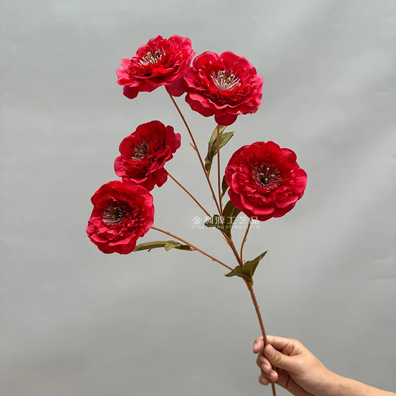 M-P132 wholesale white decorative flores artificial silk flower 5 heads peony flower for home wedding decoration