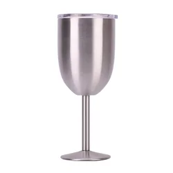 Double wall stainless steel insulated vacuum color wine glass with lid