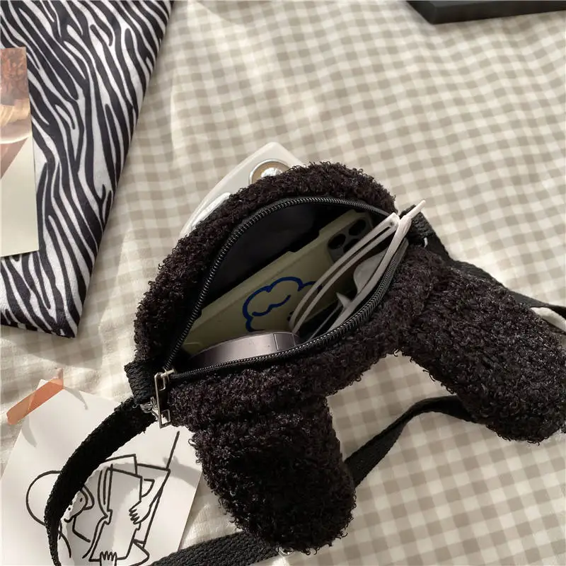 Lamb wool small bag for women autumn and winter new trendy student plush shoulder bag cartoon cute girl crossbody bag