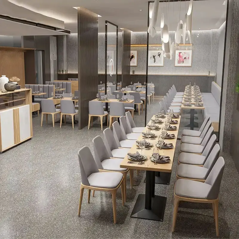 European Luxury Modern Rubber Wood Chairs Set Upholstered Gray PU Cafe Dining Table Chair