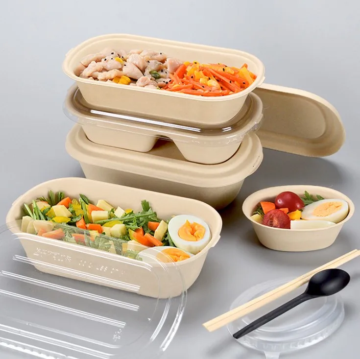 Factory Supply Compostable Disposable Bamboo Pulp Dinnerware Biodegradable Food Bowls With Covers