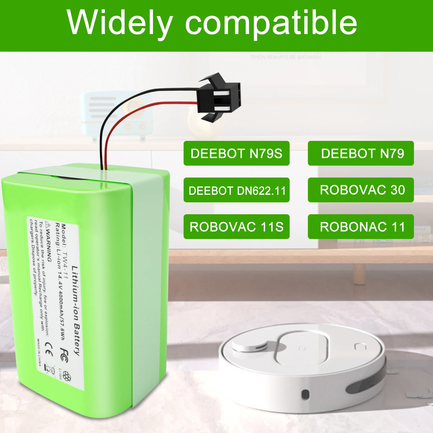 Vaccum Cleaner Replacement Battery Replacement 14.4V 4000mAh for Ecovacs Deebot N79S N79 DN622 for Robovac 11 11S 30 Power Tools