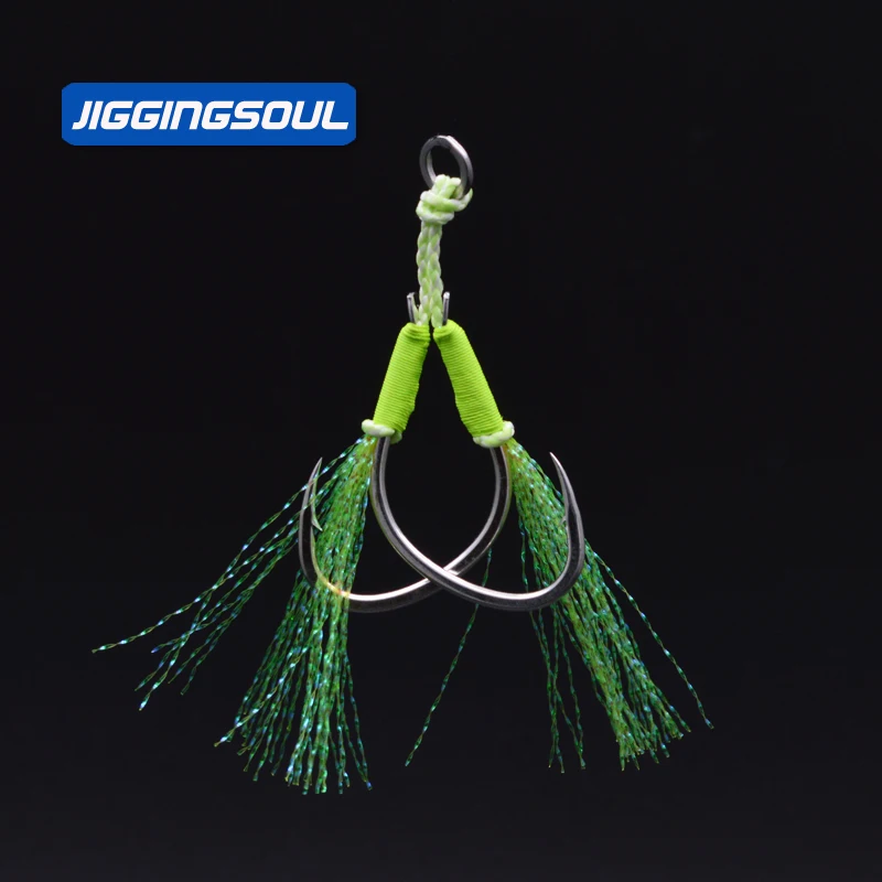 bulk 1pcs Double Assist Jigging Hooks high quality Carbon Steel Sea Fishing Hook Lure bait fish hooks with UV assist jigging
