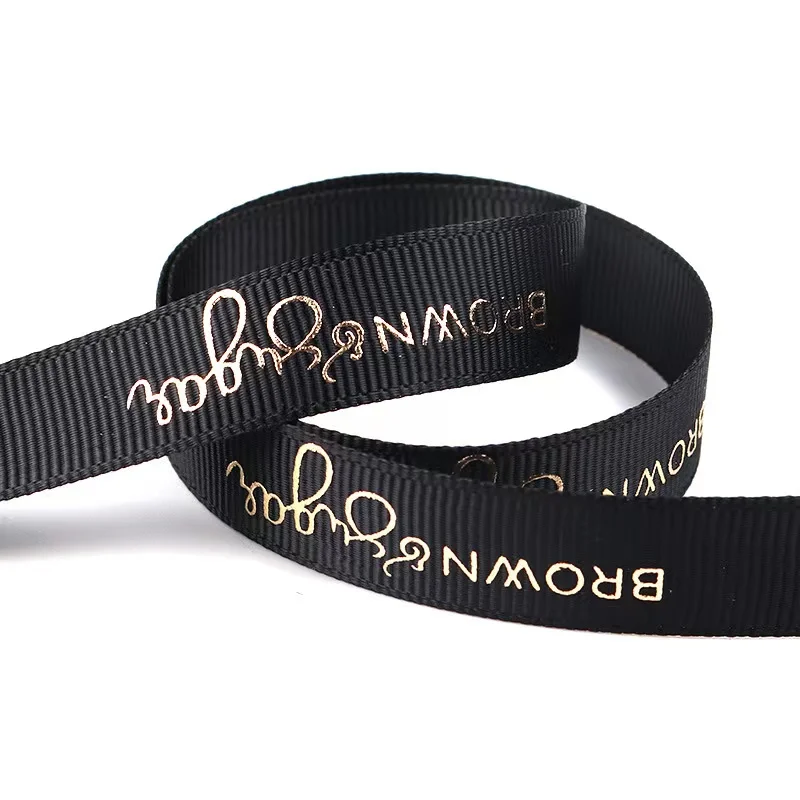 Wholesale Custom Logo Colorful Polyester Ribbon Gold Foil Grosgrain Printed Ribbon
