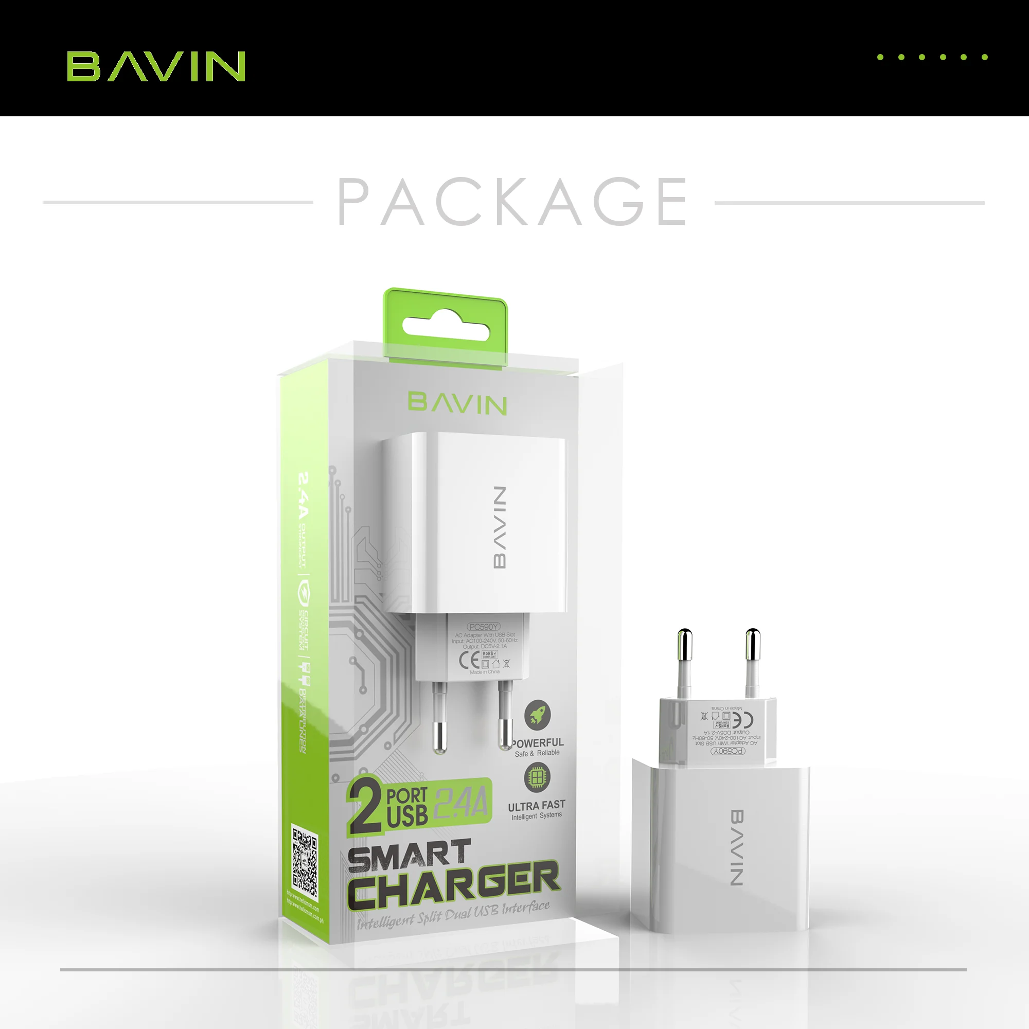 BAVIN PC590Y top selling products 2.4A charger with micro cable EU plug 2USB mobile charger for iphone android phone charger