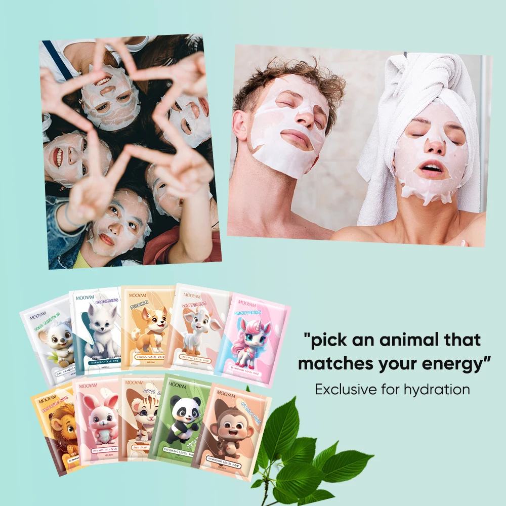 10 Types Animal Puppy Face Mask Sheet Skin Care Whitening Moisturizing Anti-aging Private Label MOOYAM 25ml Facial Mask